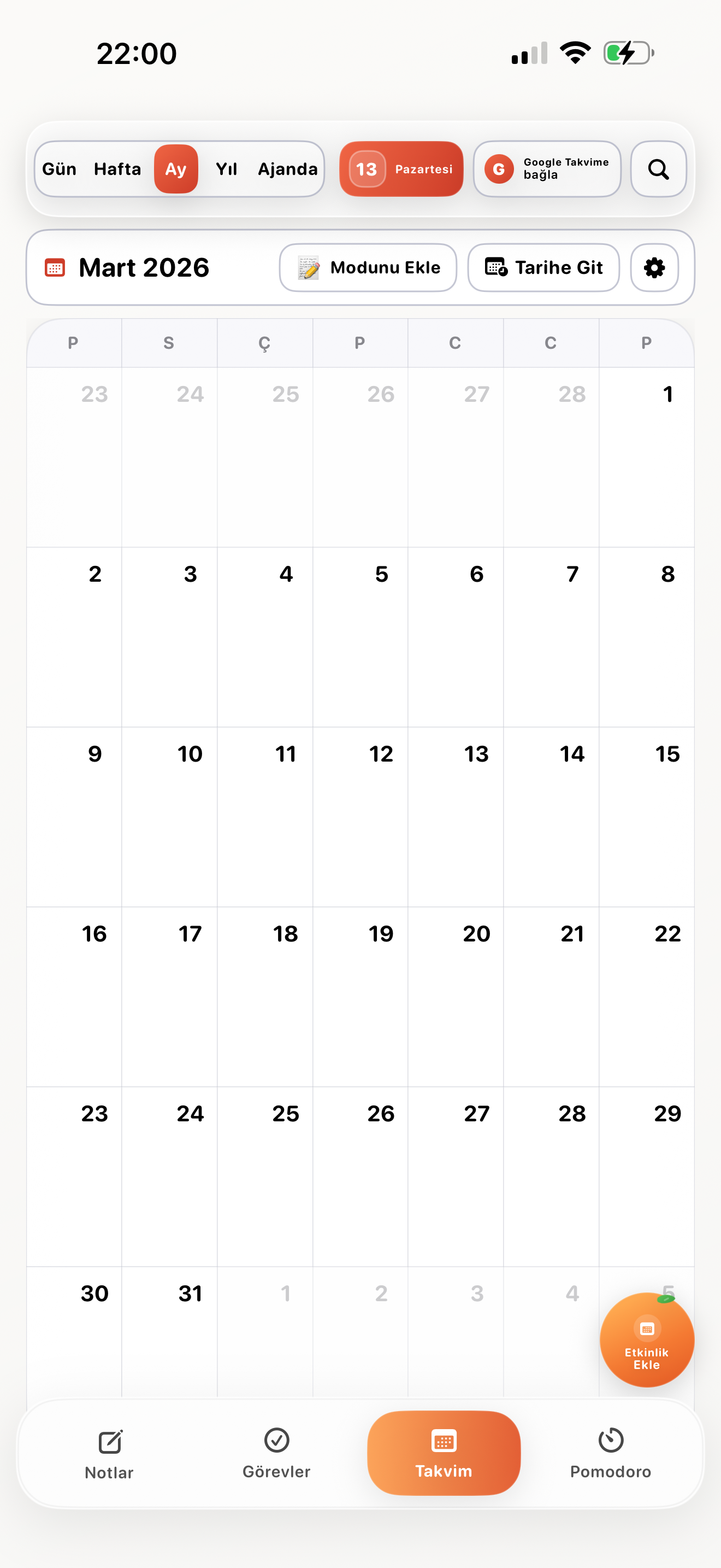Monthly calendar view
