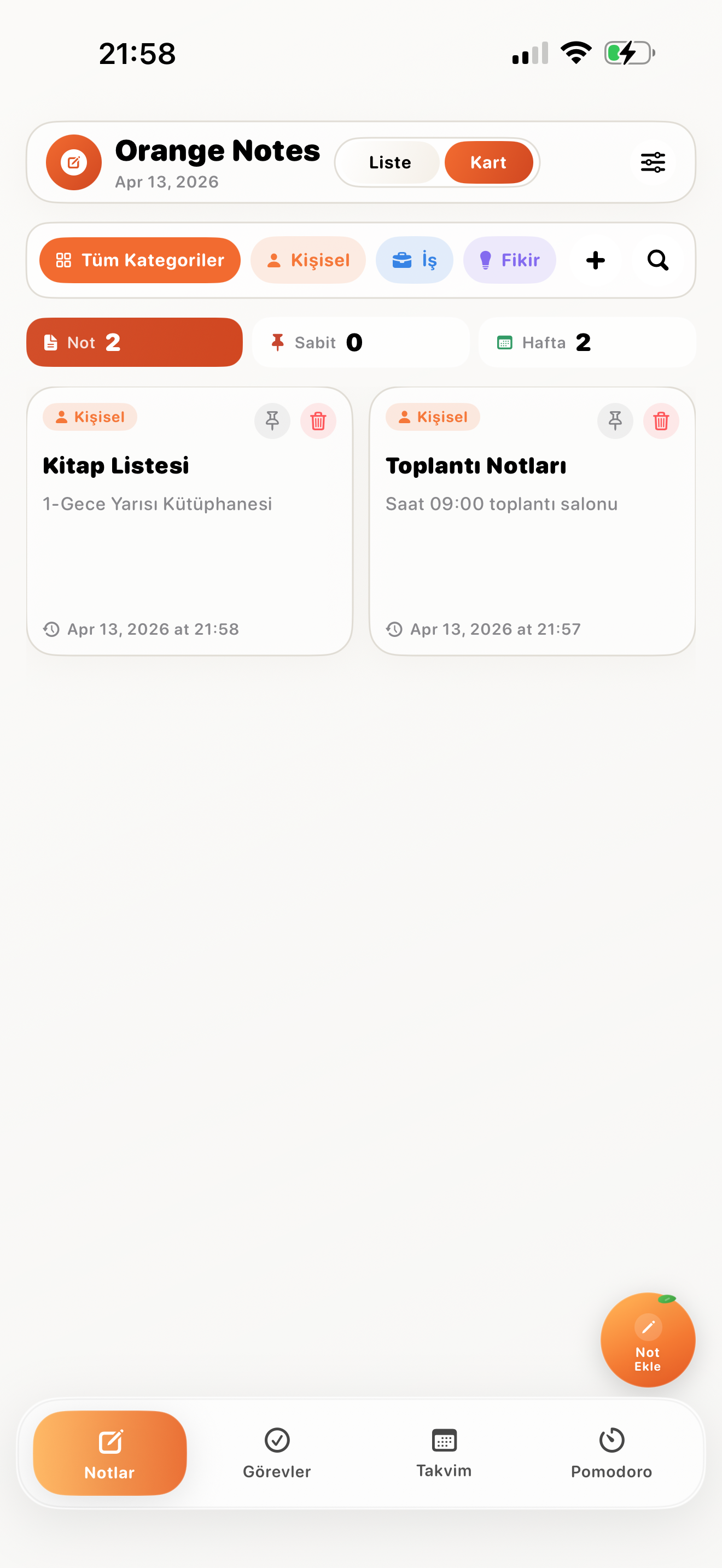 Notes card view