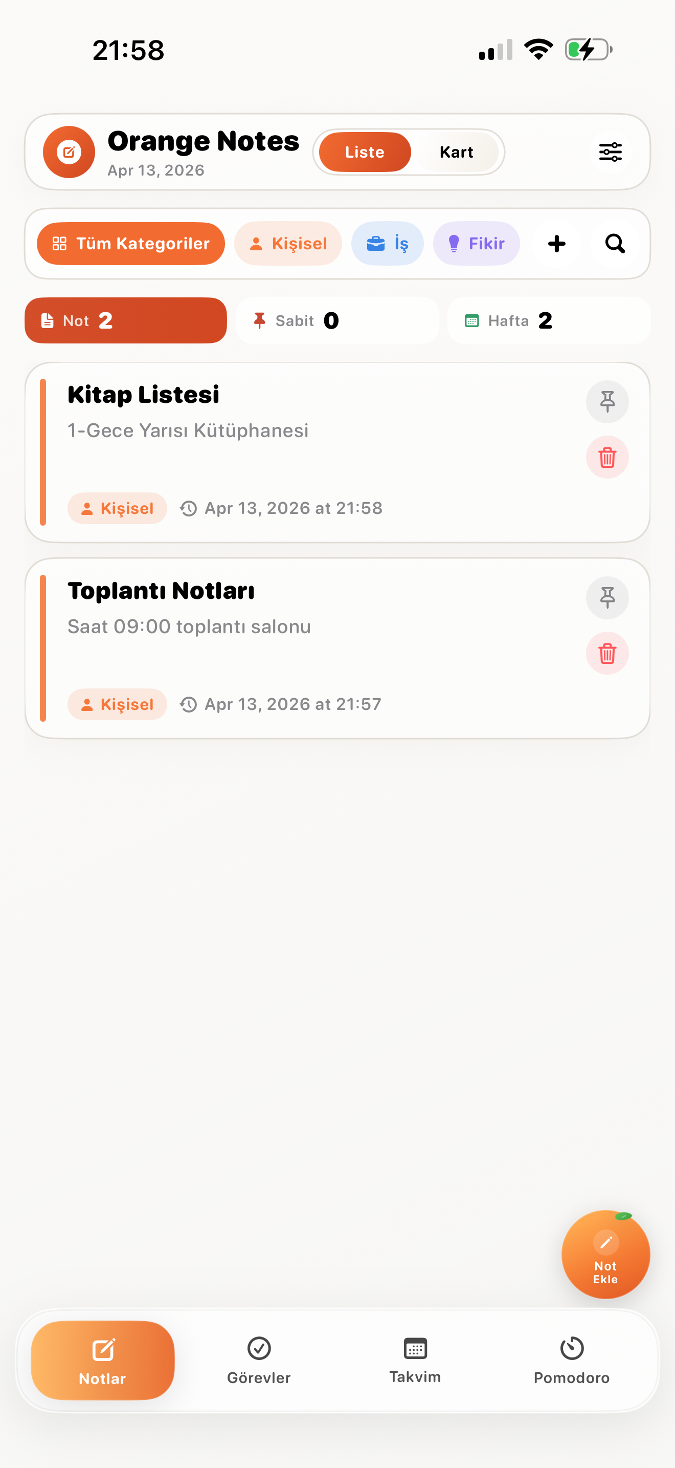 Notes list view